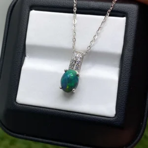 Opal Ethiopian natural gemstone Necklace, silver 925, gold plated, 45.72 cm