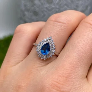 Natural London Blue Topaz gemstone Ring, Sterling silver 925, gold plated, 7US