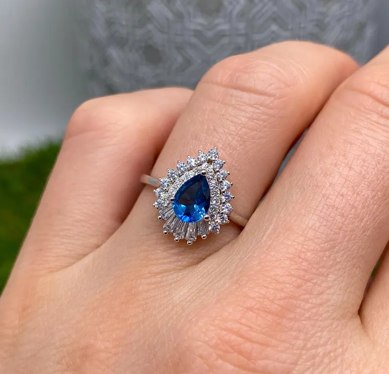 Natural London Blue Topaz gemstone Ring, Sterling silver 925, gold plated, 7US