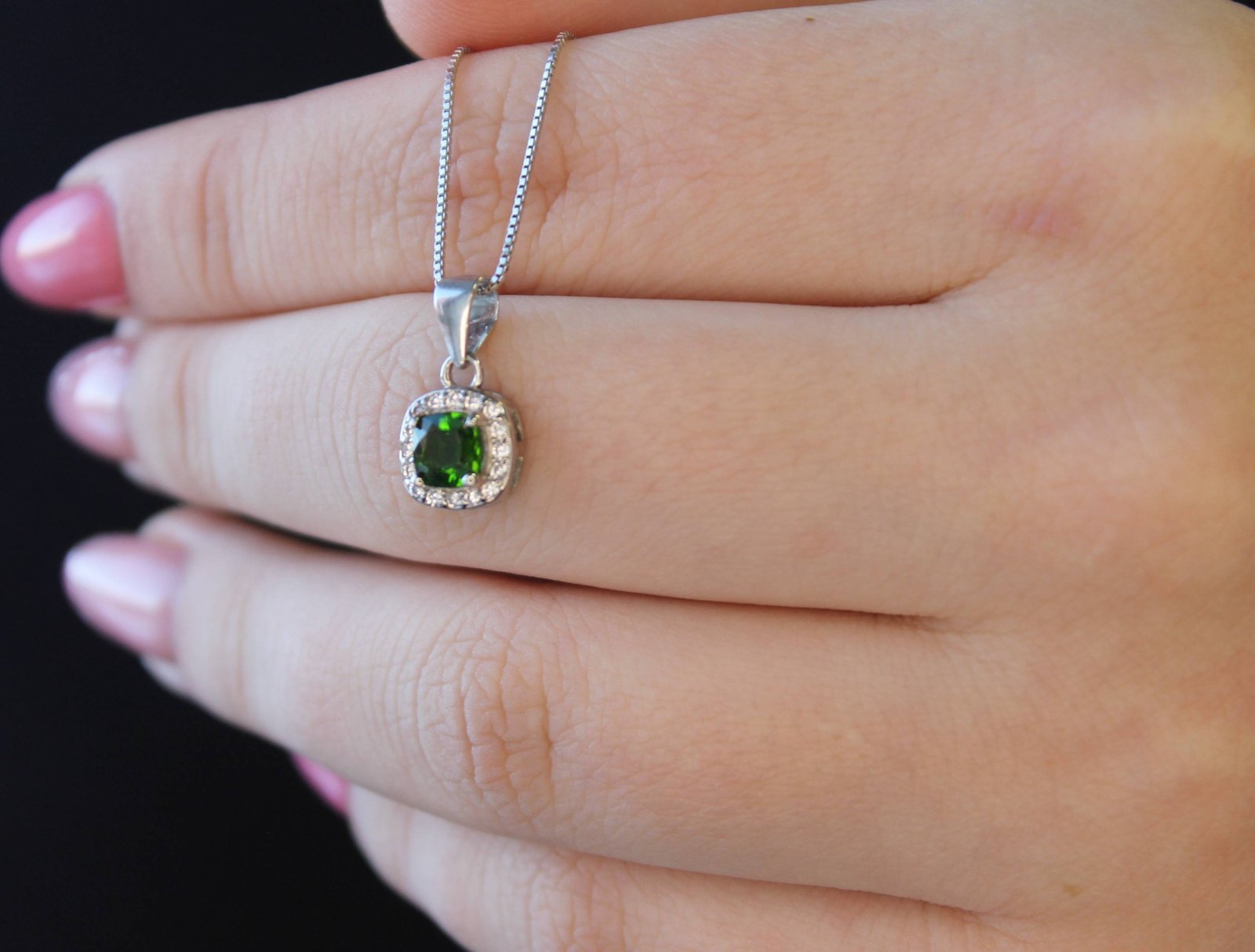 Natural Chrome Diopside and Zirconia Necklace - Image 4