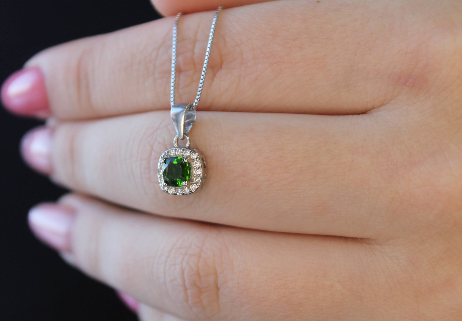 Natural Chrome Diopside and Zirconia Necklace